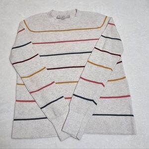 LOFT Women's Crewneck Sweater - Cream with Colorful Stripes Size S